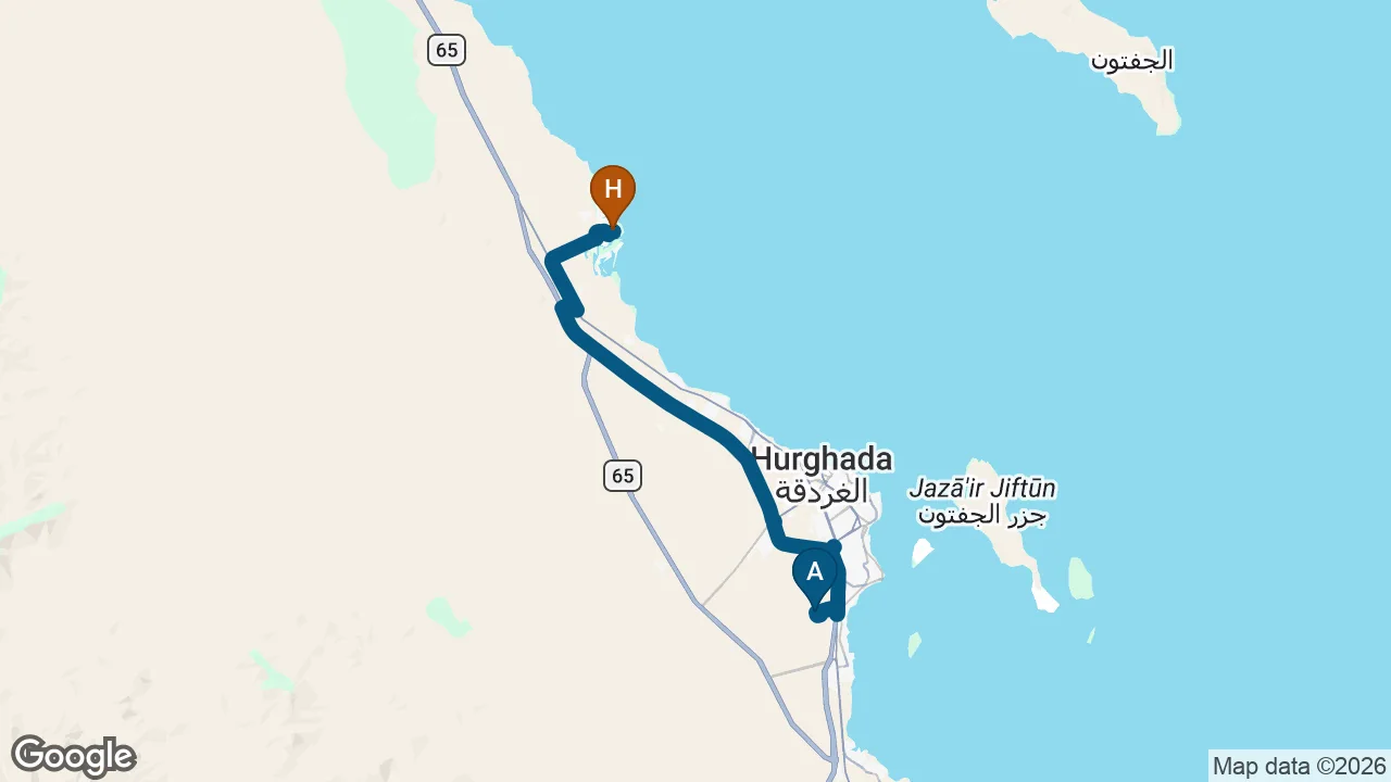 Driving route from Hurghada Airport to Panorama Bungalows Resort